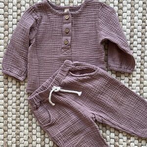 Cotton Muslin Purple Textured Baby Outfit set